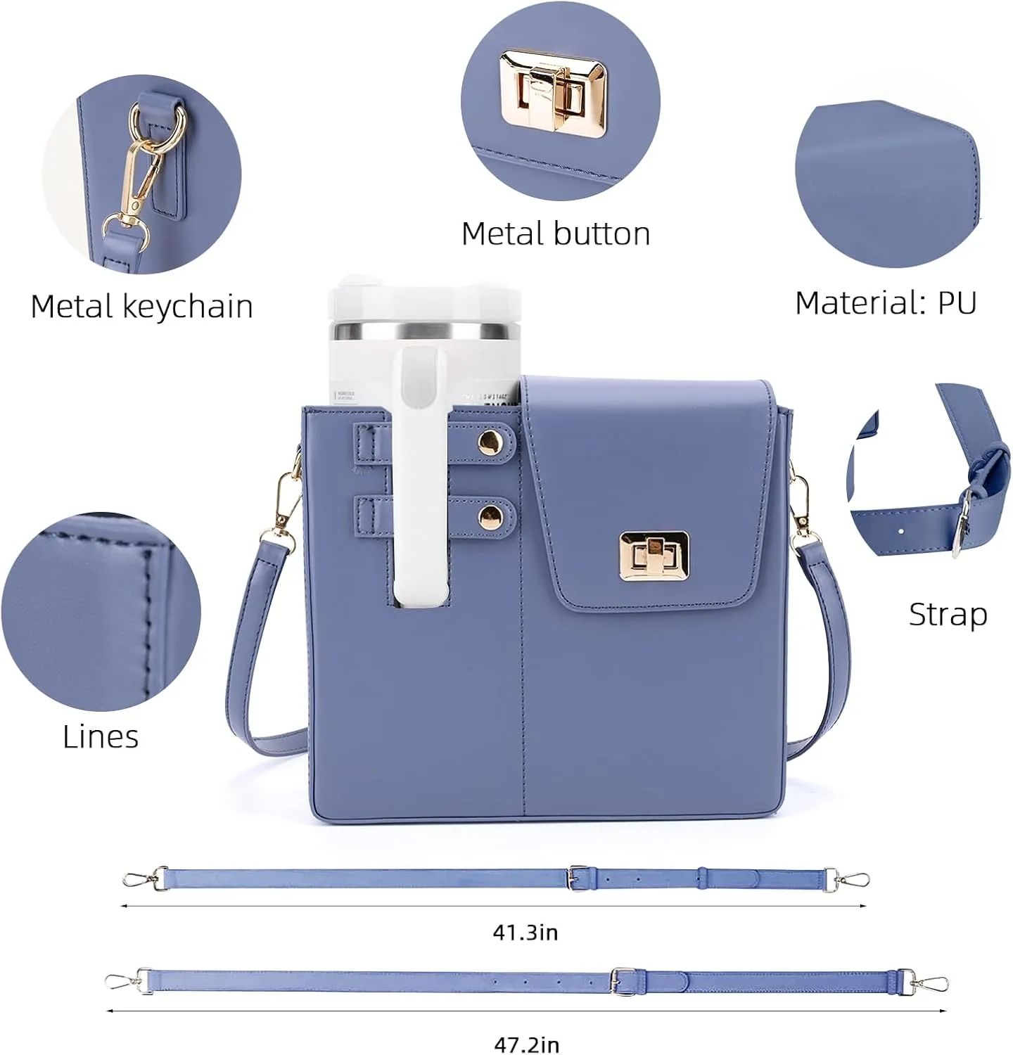 Outdoor Portable Crossbody Water Cup Storage Bag,Wear-Resistant Water Bottle Bag for Stanley 40 oz Tumble (blue)