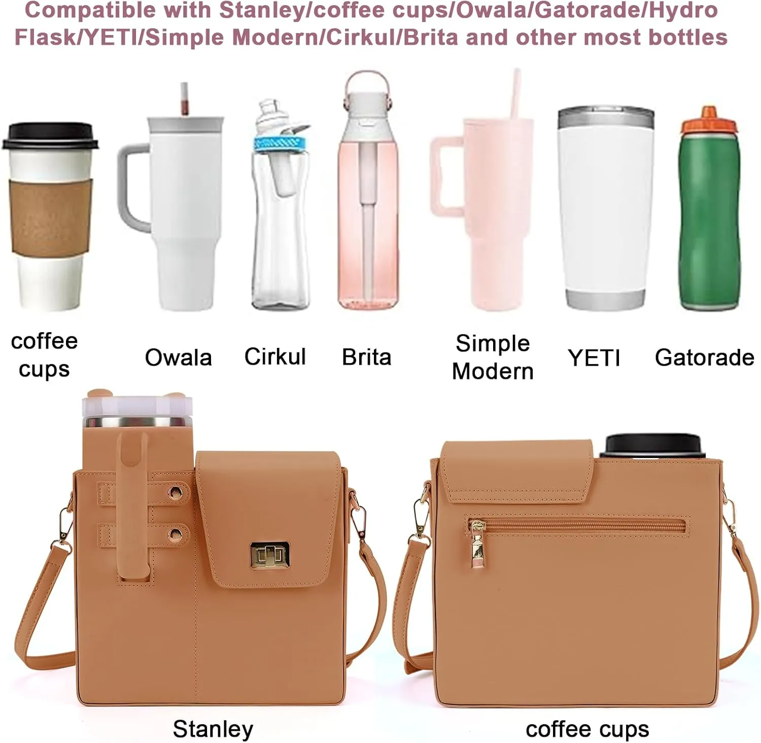 Outdoor Portable Crossbody Water Cup Storage Bag,Wear-Resistant Water Bottle Bag for Stanley 40 oz Tumble (brown)