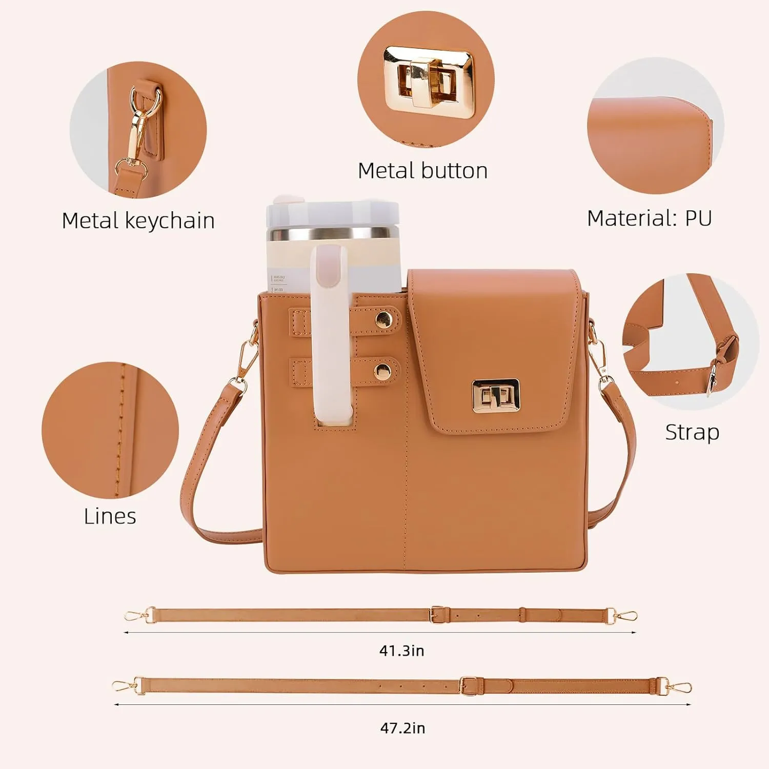 Outdoor Portable Crossbody Water Cup Storage Bag,Wear-Resistant Water Bottle Bag for Stanley 40 oz Tumble (brown)