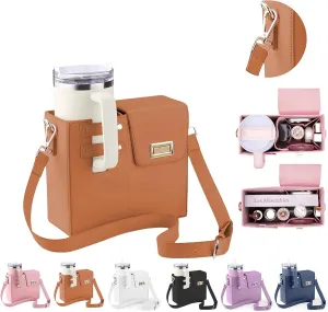 Outdoor Portable Crossbody Water Cup Storage Bag,Wear-Resistant Water Bottle Bag for Stanley 40 oz Tumble (brown)