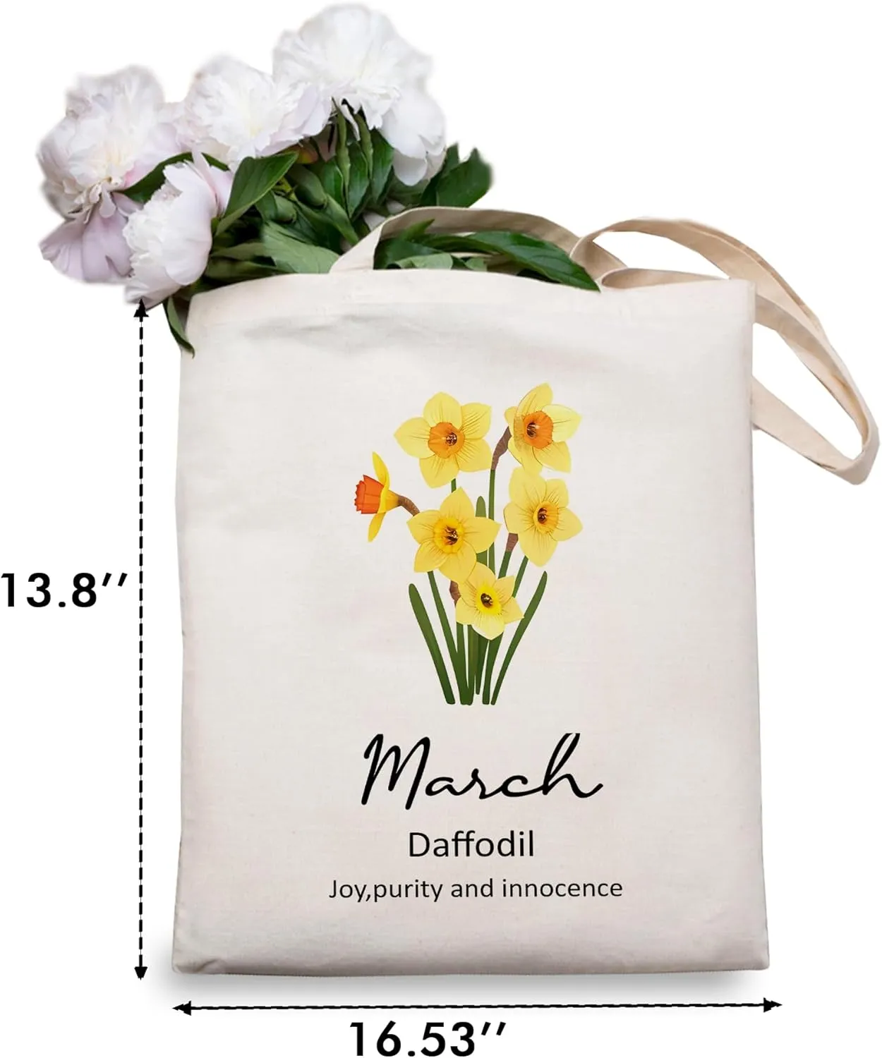 OUZ Birthday Flower Canvas Tote Bag, Birth Month Flower Personalized Gift for Her Mom Friend Birthday Graduation Christmas