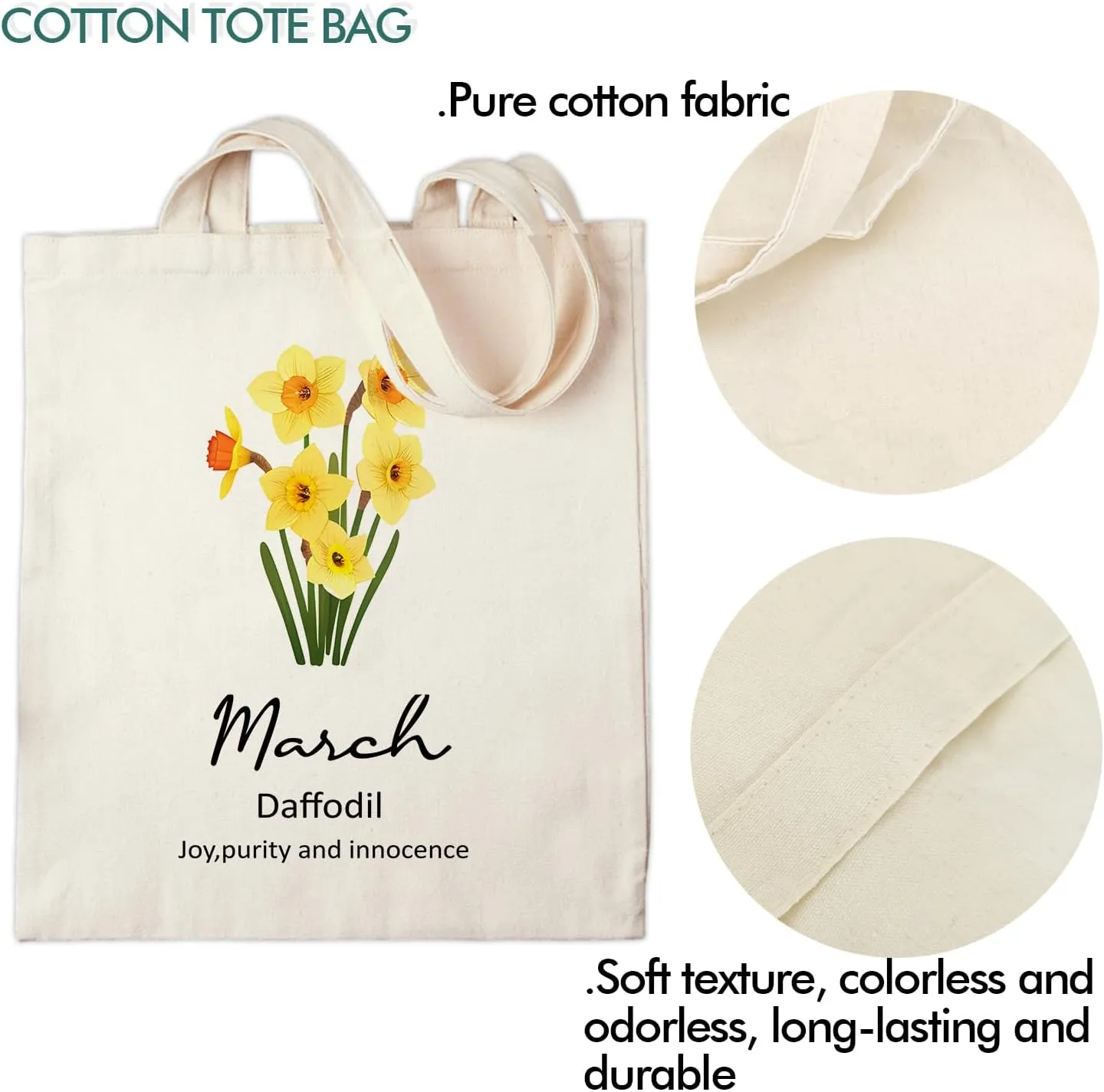 OUZ Birthday Flower Canvas Tote Bag, Birth Month Flower Personalized Gift for Her Mom Friend Birthday Graduation Christmas