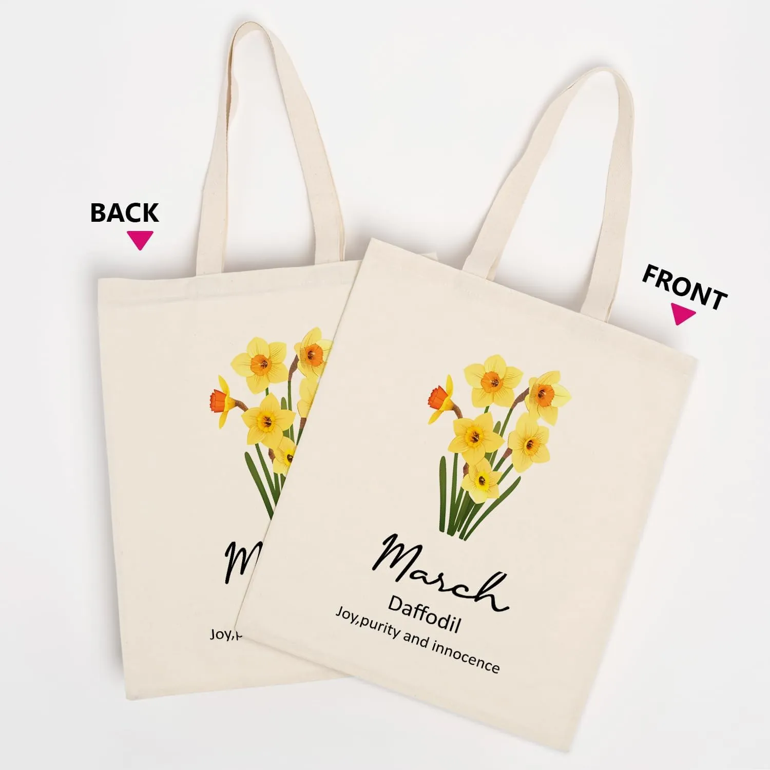 OUZ Birthday Flower Canvas Tote Bag, Birth Month Flower Personalized Gift for Her Mom Friend Birthday Graduation Christmas