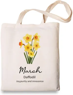 OUZ Birthday Flower Canvas Tote Bag, Birth Month Flower Personalized Gift for Her Mom Friend Birthday Graduation Christmas