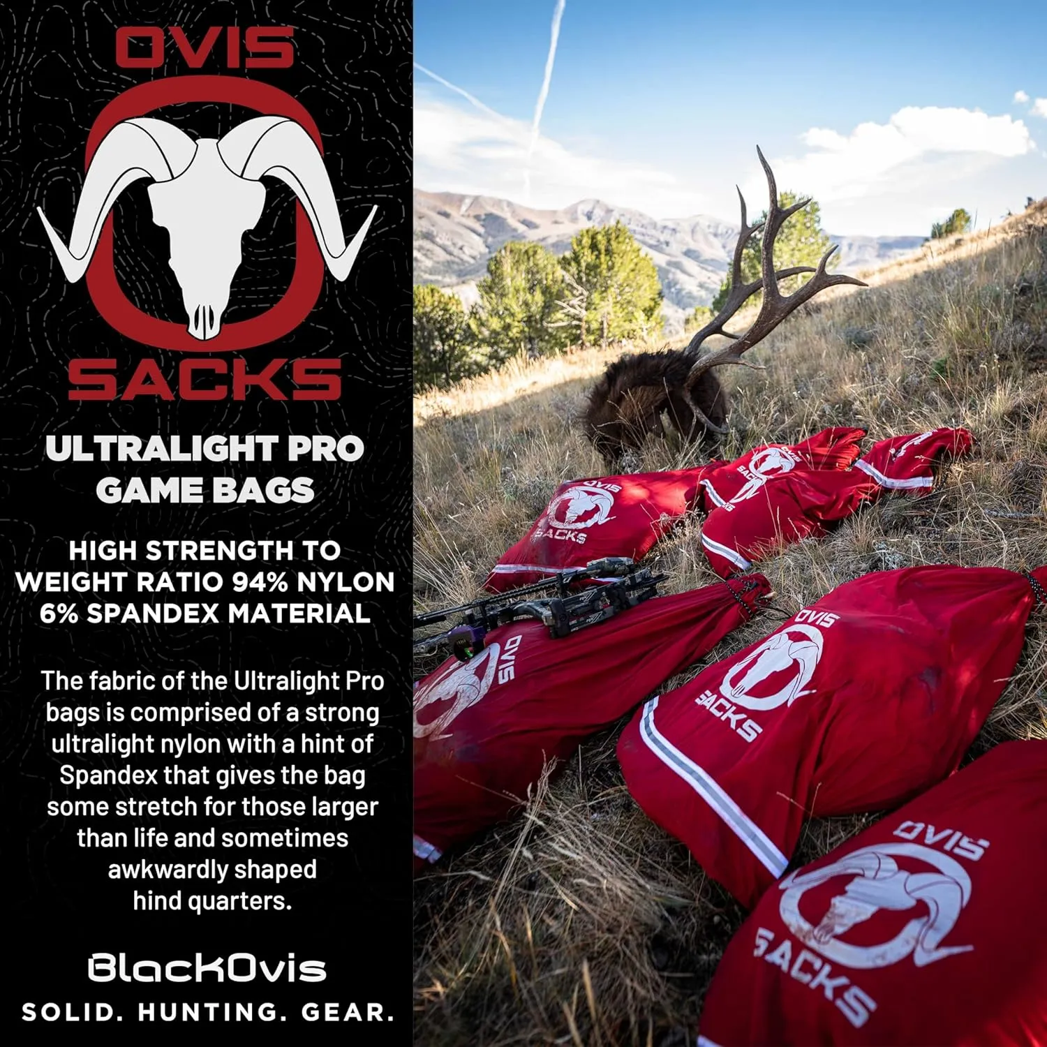 Ovis Sacks Ultralight Pro Hunting Reusable Game Bag Set - Hunting Meat Bags, Quarter Game Bags for Deer Meat, Antelope Meat & Sheep Meat