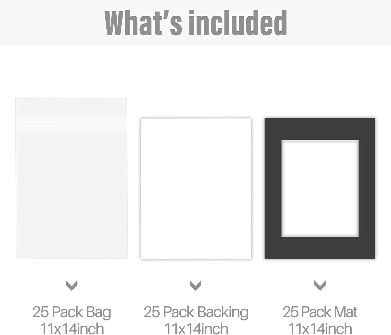 Pack of 25 11x14 Black Picture Mats Mattes with White Core Bevel Cut for 8x10 Photo  Backing  Bags