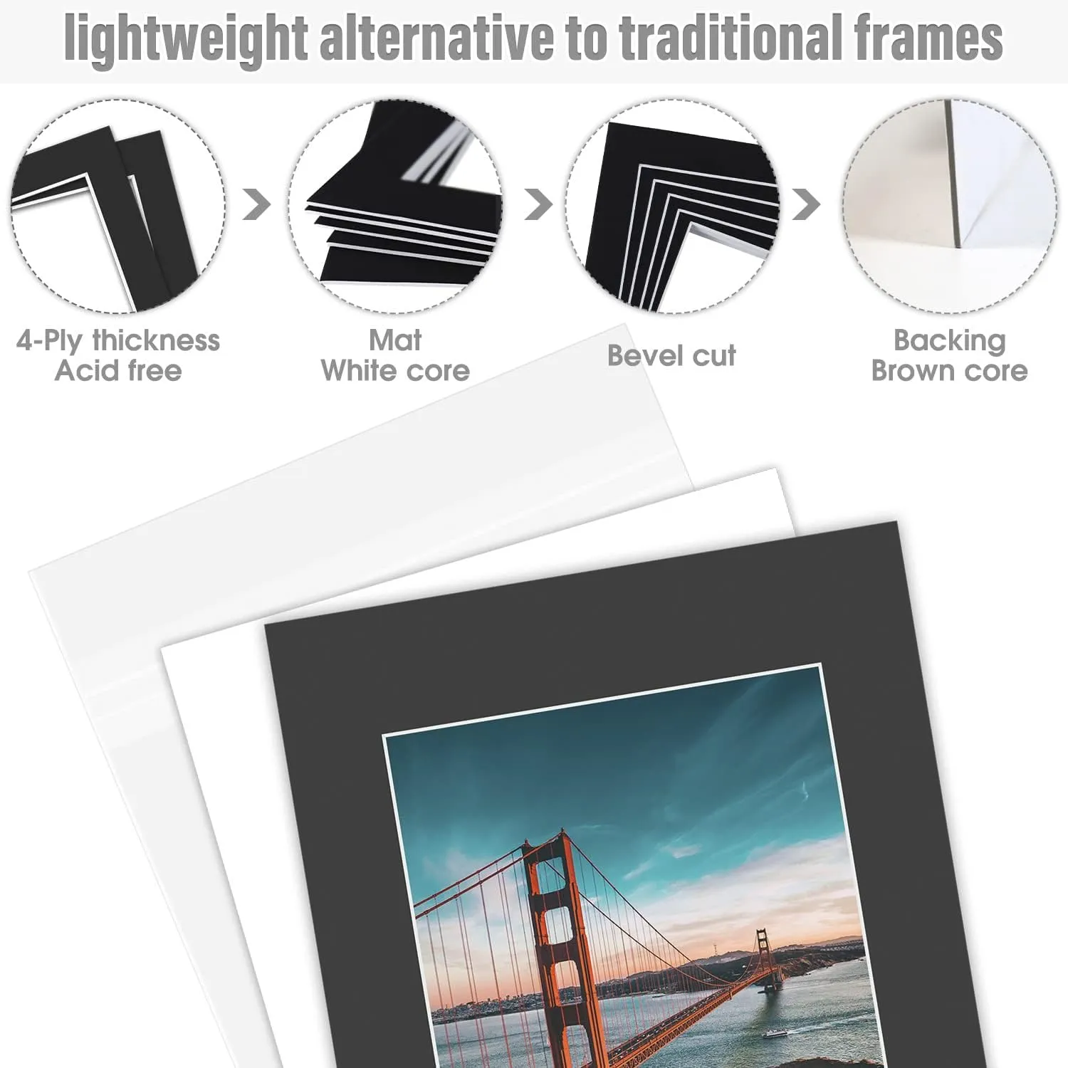 Pack of 25 11x14 Black Picture Mats Mattes with White Core Bevel Cut for 8x10 Photo  Backing  Bags
