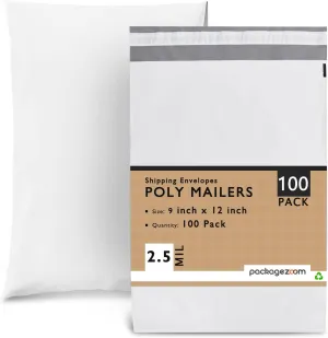 PackageZoom Poly Mailers 9x12 100 Pcs Self-Seal Shipping Envelopes For Businesses, Strong Adhesive Mailing Bags, Tear & Water-Resistant Protective Shipping Bags Light Grey