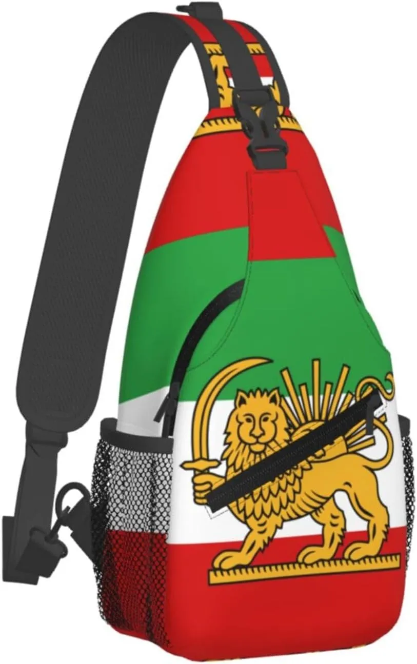 Pahlavi Dynasty Flag Sling Bag Multipurpose Crossbody Sling Backpack For Women Men Travel Cycling Hiking Shoulder Bag