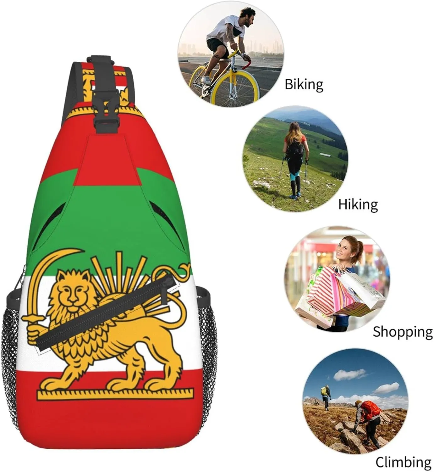 Pahlavi Dynasty Flag Sling Bag Multipurpose Crossbody Sling Backpack For Women Men Travel Cycling Hiking Shoulder Bag