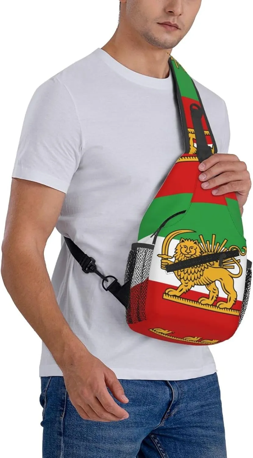 Pahlavi Dynasty Flag Sling Bag Multipurpose Crossbody Sling Backpack For Women Men Travel Cycling Hiking Shoulder Bag