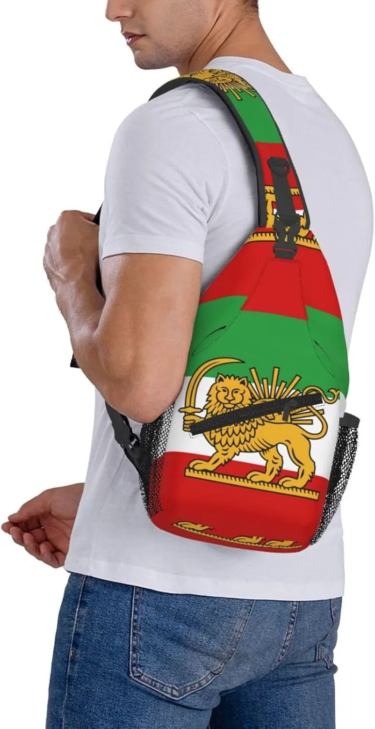 Pahlavi Dynasty Flag Sling Bag Multipurpose Crossbody Sling Backpack For Women Men Travel Cycling Hiking Shoulder Bag