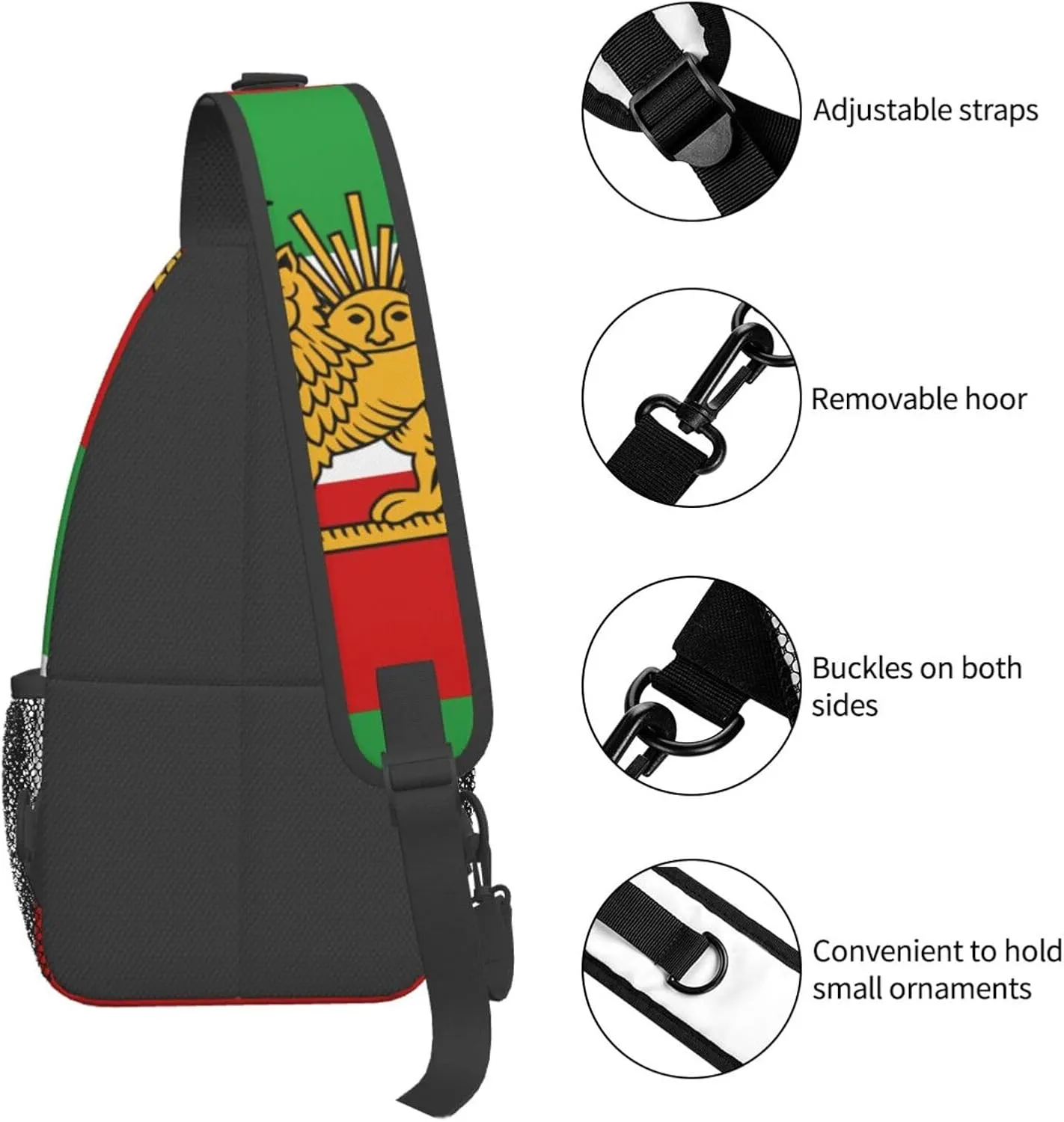 Pahlavi Dynasty Flag Sling Bag Multipurpose Crossbody Sling Backpack For Women Men Travel Cycling Hiking Shoulder Bag