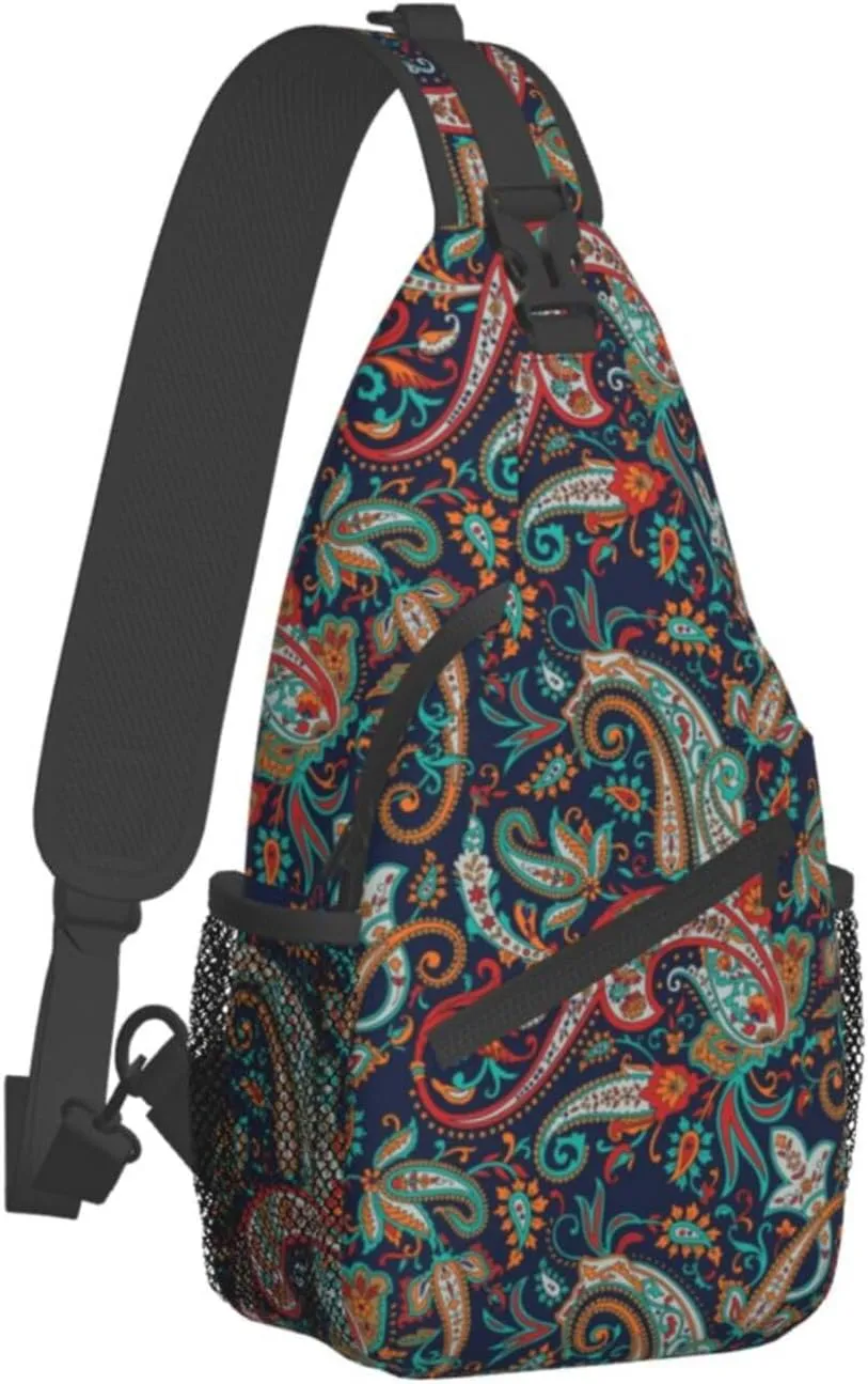 Paisley Sling Backpack Chest Bag Crossbody Shoulder Bag Gym Cycling Travel Hiking Daypack For Men Women