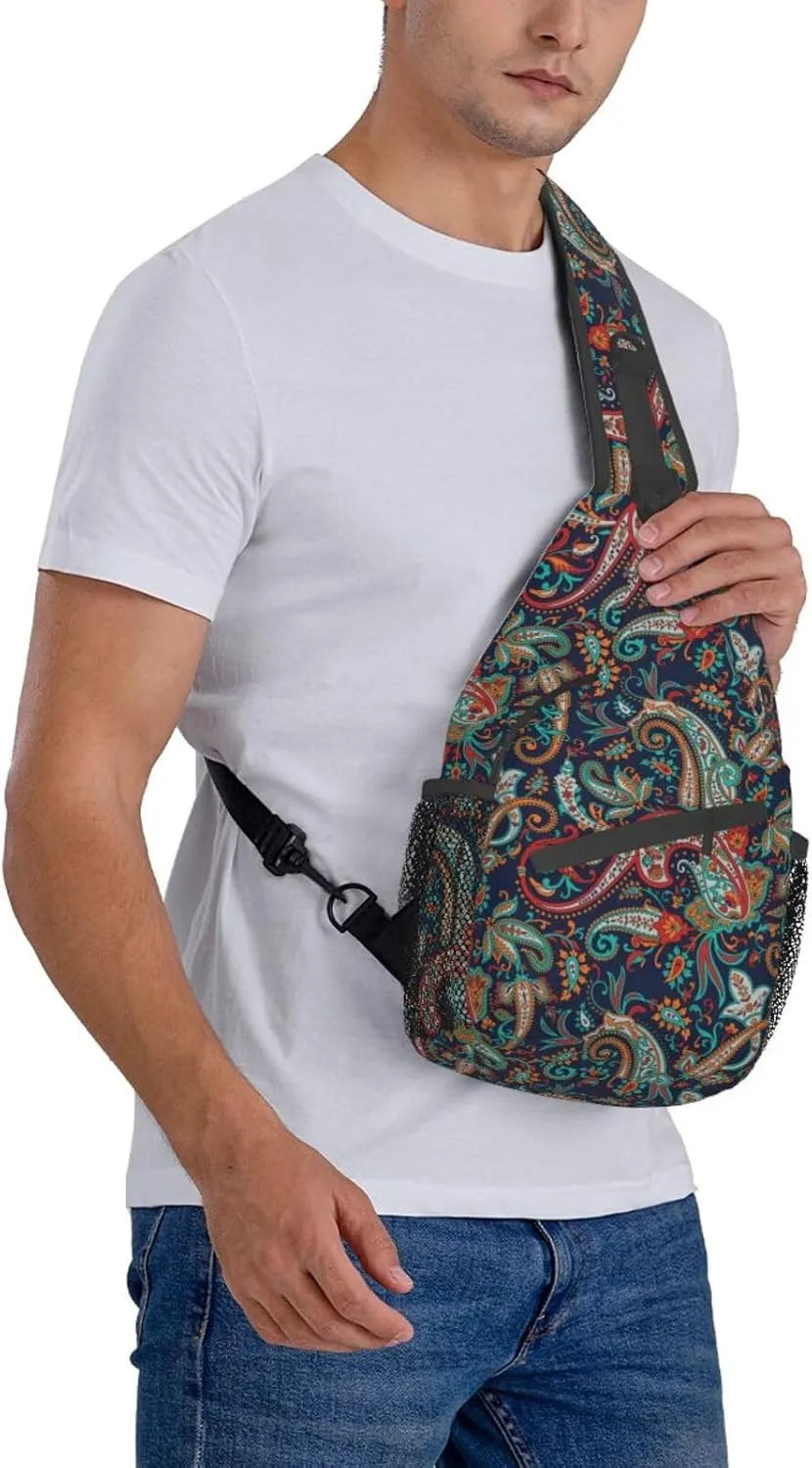 Paisley Sling Backpack Chest Bag Crossbody Shoulder Bag Gym Cycling Travel Hiking Daypack For Men Women