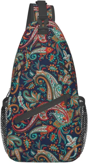 Paisley Sling Backpack Chest Bag Crossbody Shoulder Bag Gym Cycling Travel Hiking Daypack For Men Women