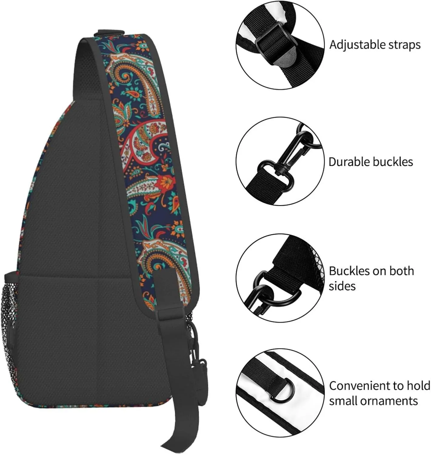 Paisley Sling Backpack Chest Bag Crossbody Shoulder Bag Gym Cycling Travel Hiking Daypack For Men Women