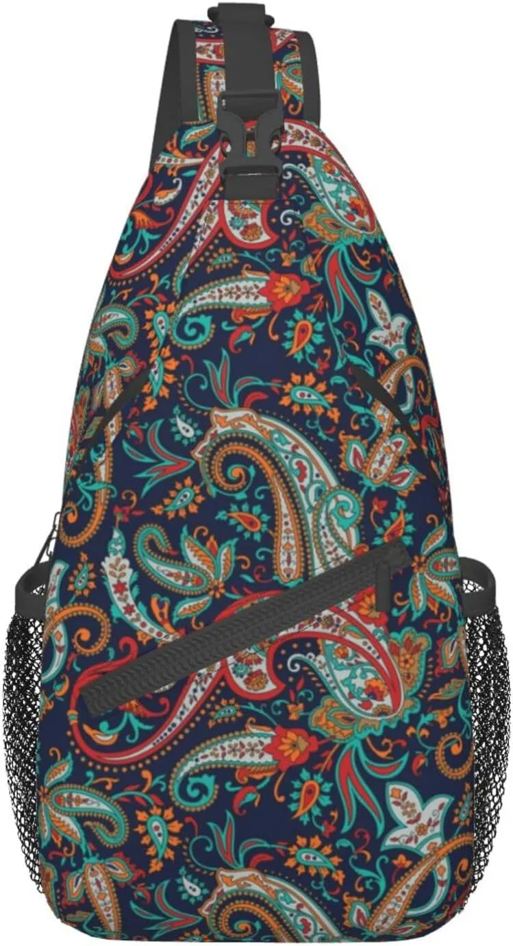 Paisley Sling Backpack Chest Bag Crossbody Shoulder Bag Gym Cycling Travel Hiking Daypack For Men Women