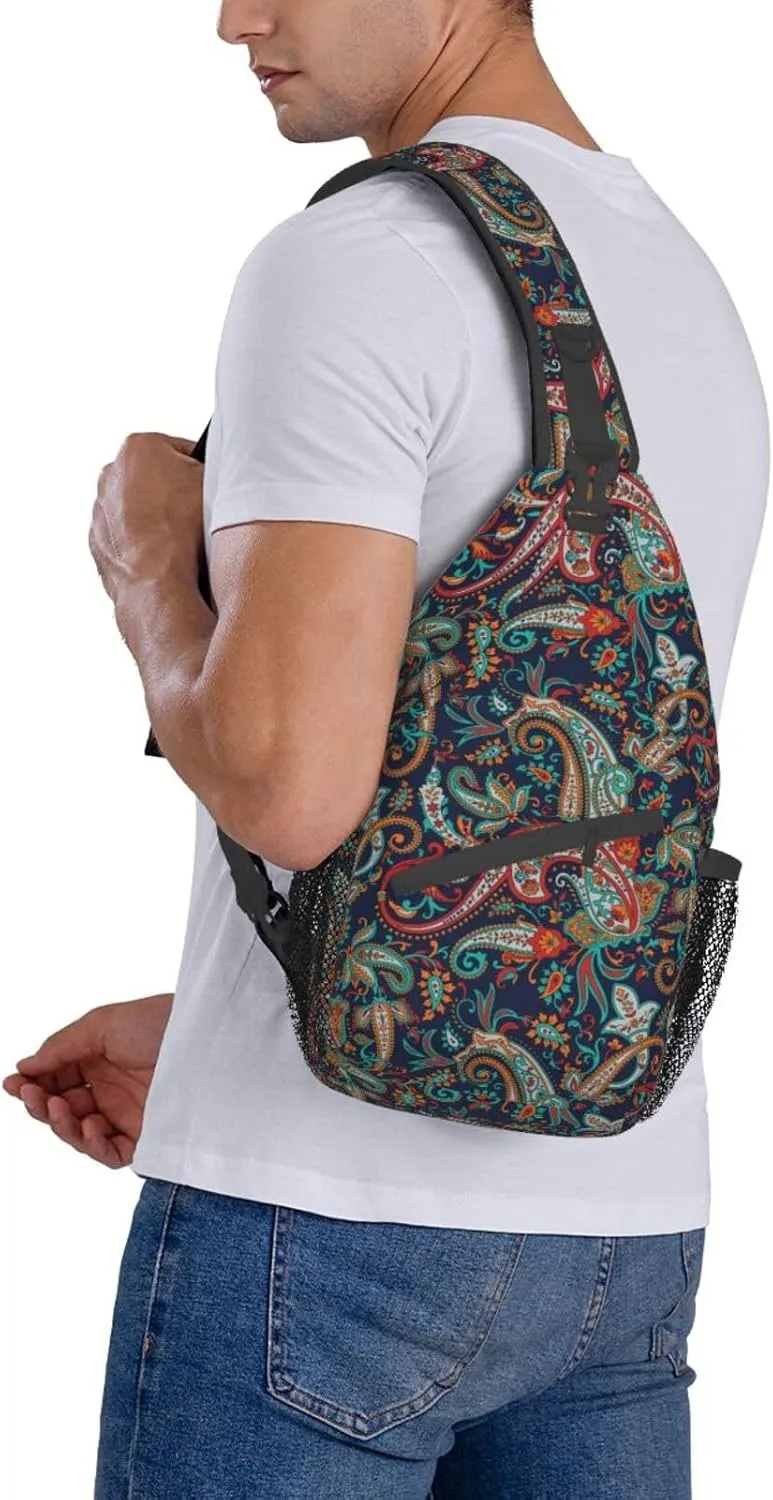 Paisley Sling Backpack Chest Bag Crossbody Shoulder Bag Gym Cycling Travel Hiking Daypack For Men Women