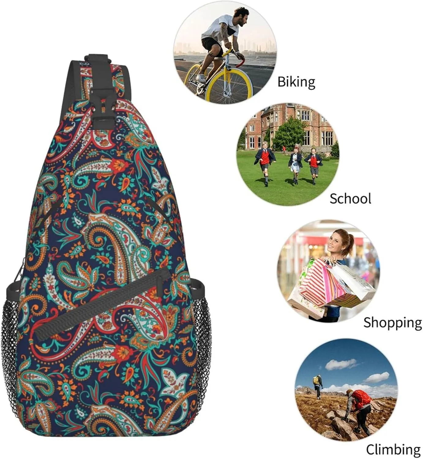 Paisley Sling Backpack Chest Bag Crossbody Shoulder Bag Gym Cycling Travel Hiking Daypack For Men Women