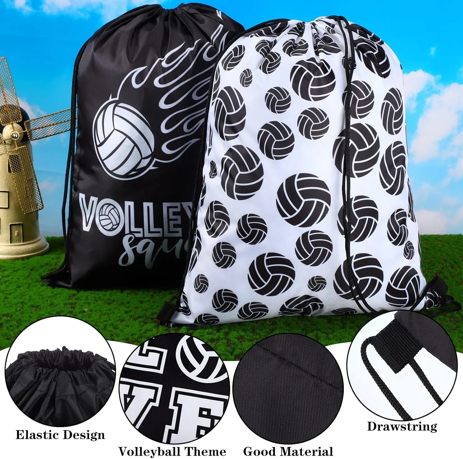 Patelai 36 Pcs Sport Party Favors 12 Drawstring Gift Bags Goodie Treat Candy Bag 12 Adjustable Bracelets 12 Keychains for Birthday Party Supplies Decorations(Volleyball)