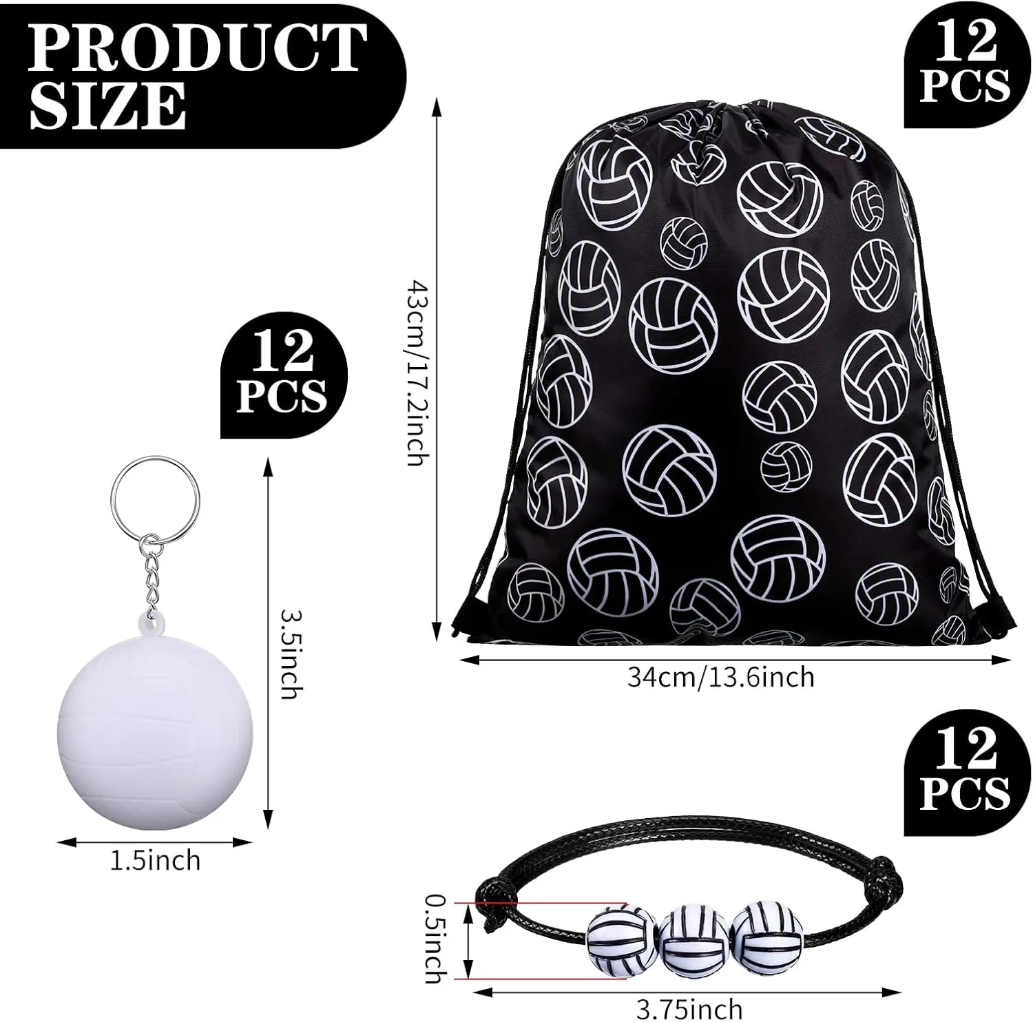 Patelai 36 Pcs Sport Party Favors 12 Drawstring Gift Bags Goodie Treat Candy Bag 12 Adjustable Bracelets 12 Keychains for Birthday Party Supplies Decorations(Volleyball)