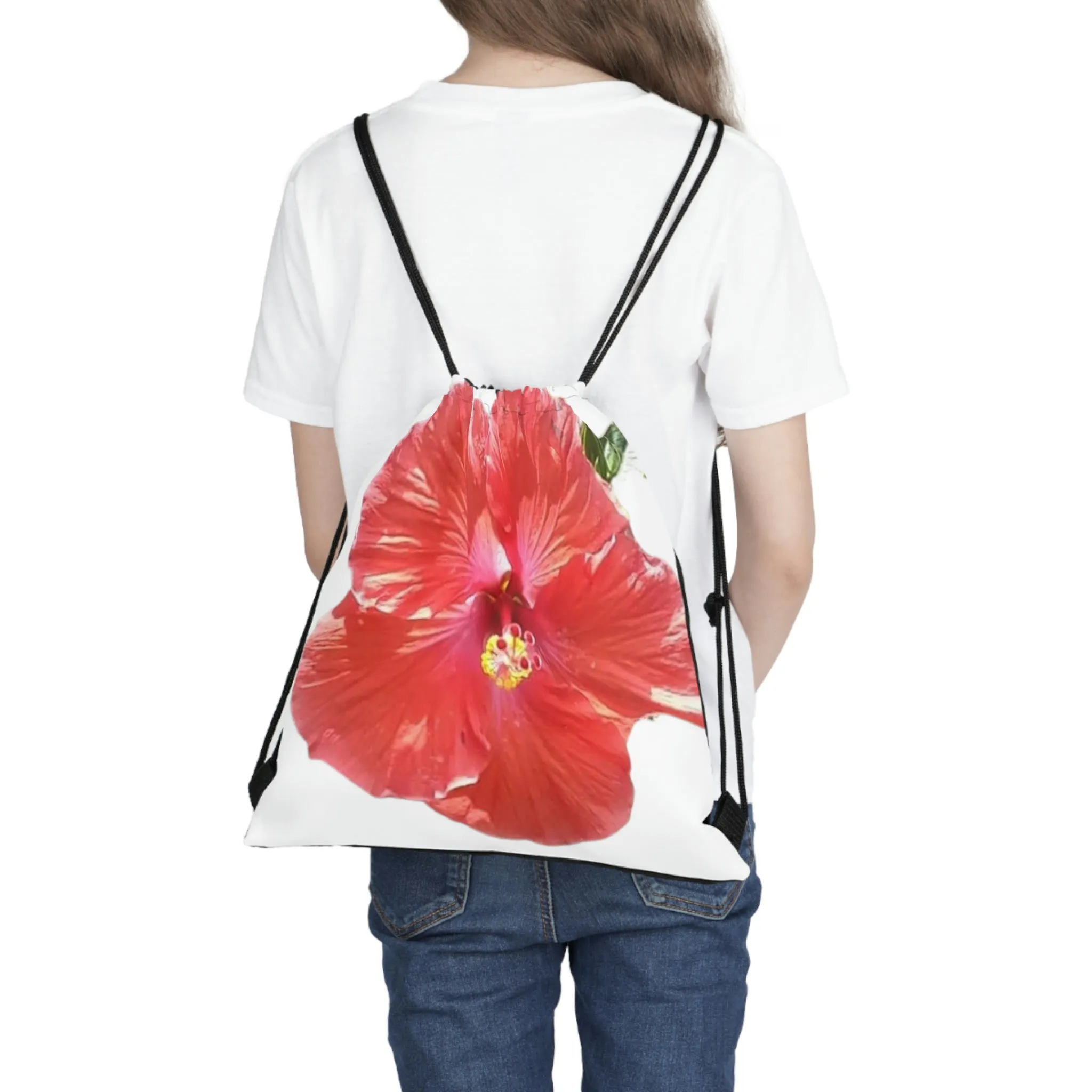 Peach Hibiscus White Background | Drawstring Bag | High Bloom Collection | Life By Ortavia