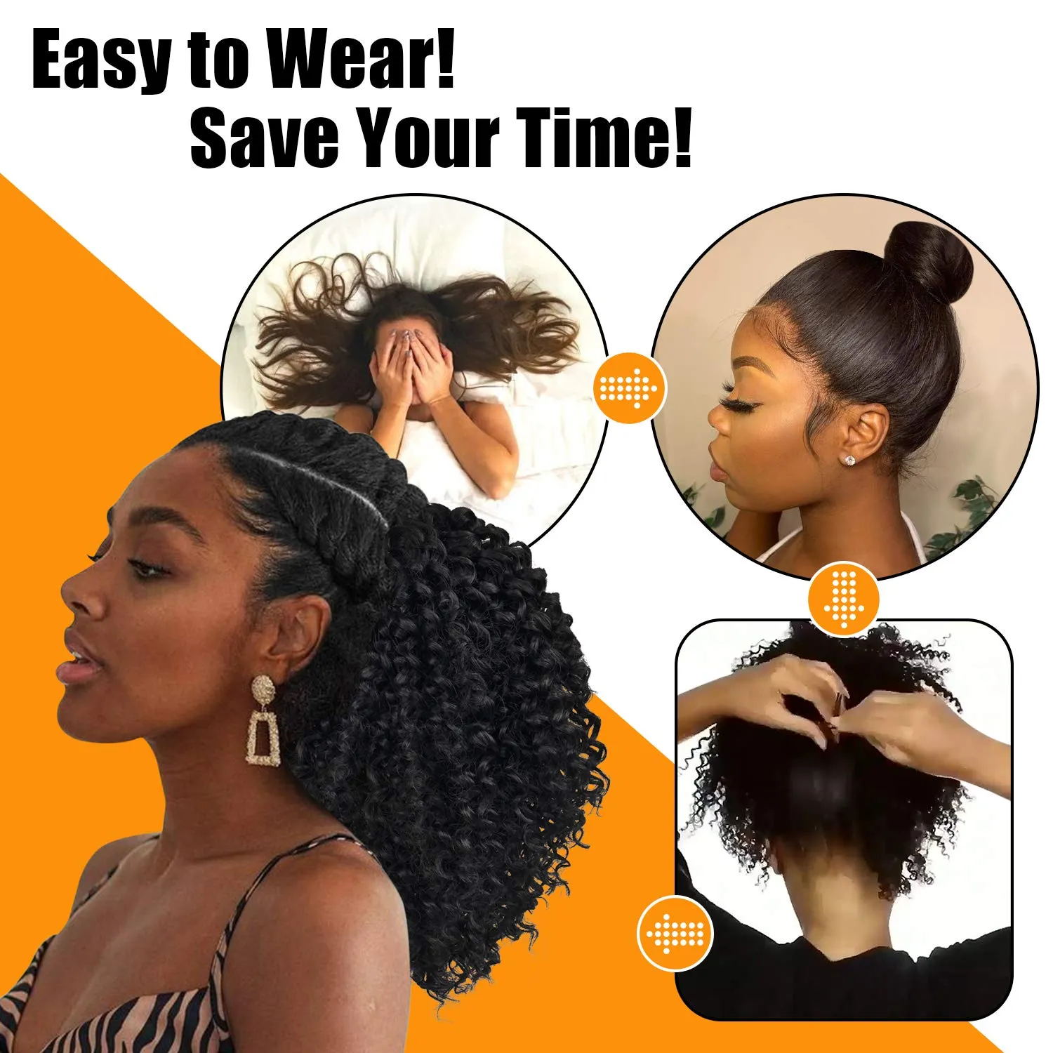 PEACOCO Curly Ponytail Extension Drawstring Ponytails for Black Women Synthetic Curly Drawstring Ponytail with 2 Clips(1BT27)
