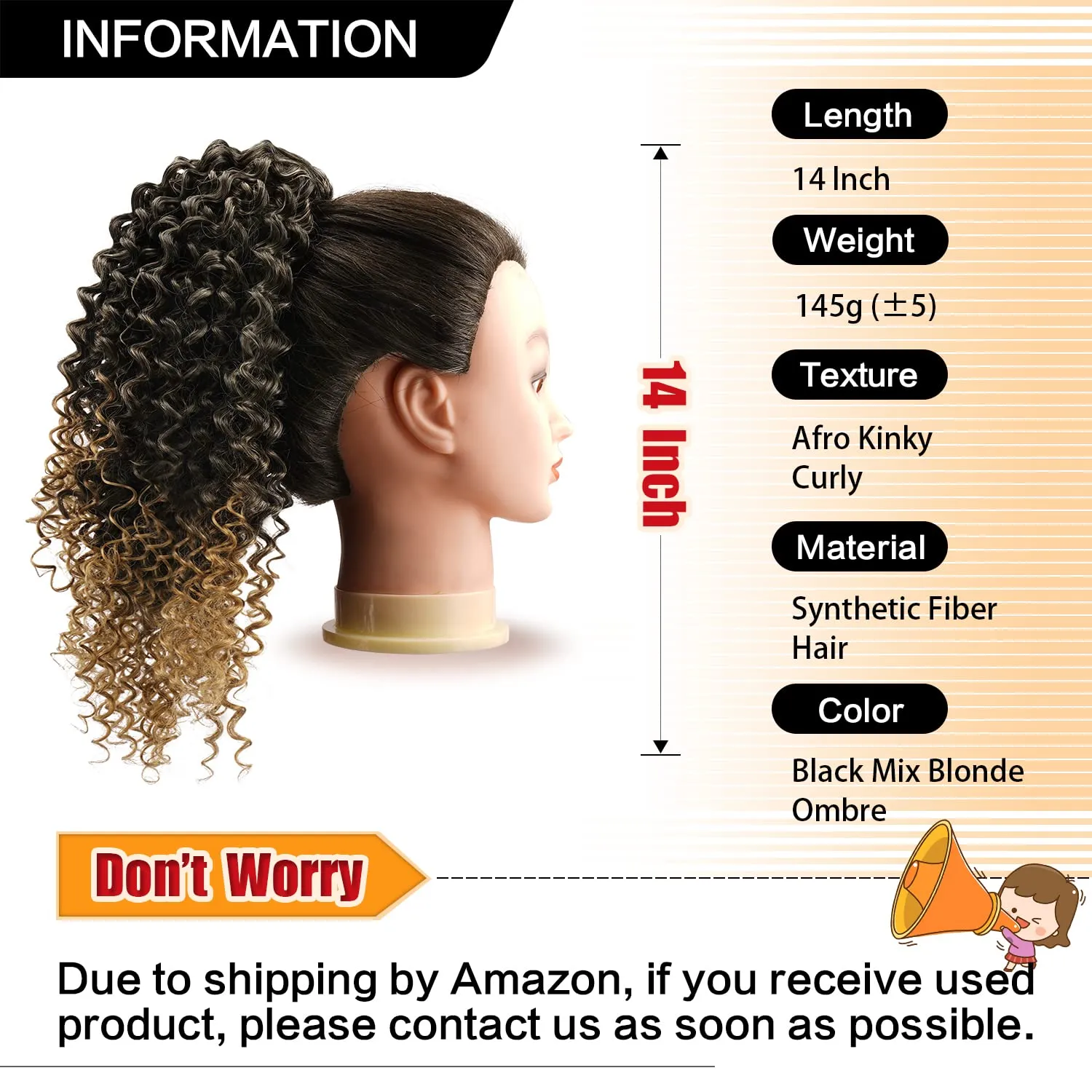 PEACOCO Curly Ponytail Extension Drawstring Ponytails for Black Women Synthetic Curly Drawstring Ponytail with 2 Clips(1BT27)