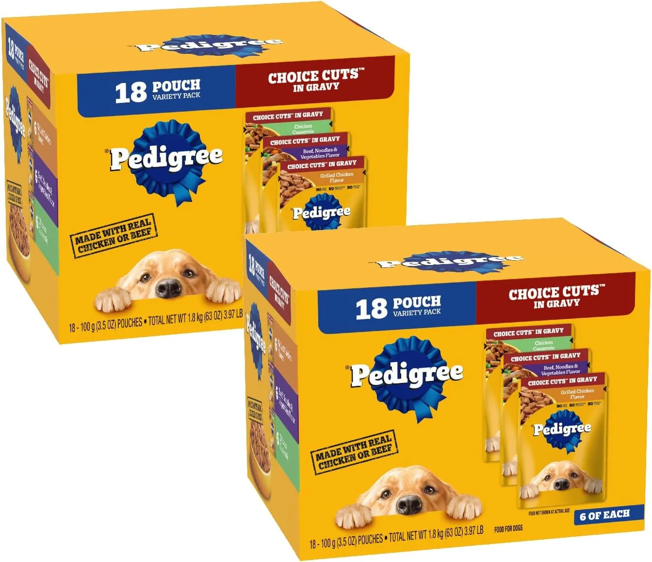 Pedigree Choice Cuts In Gravy Dog Food 18-Count Chicken Casserole Variety Pack, 3.5 oz Pouches (Pack of 2)