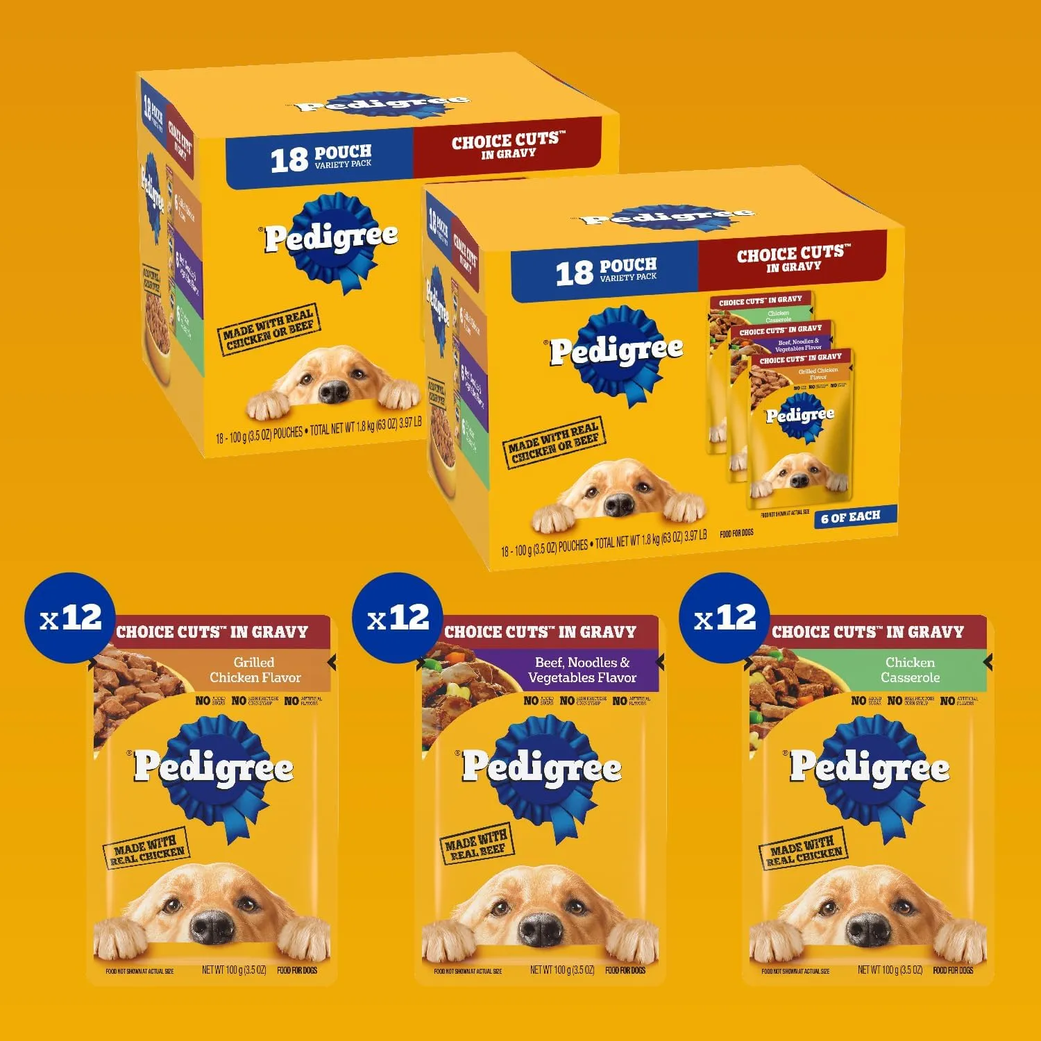 Pedigree Choice Cuts In Gravy Dog Food 18-Count Chicken Casserole Variety Pack, 3.5 oz Pouches (Pack of 2)