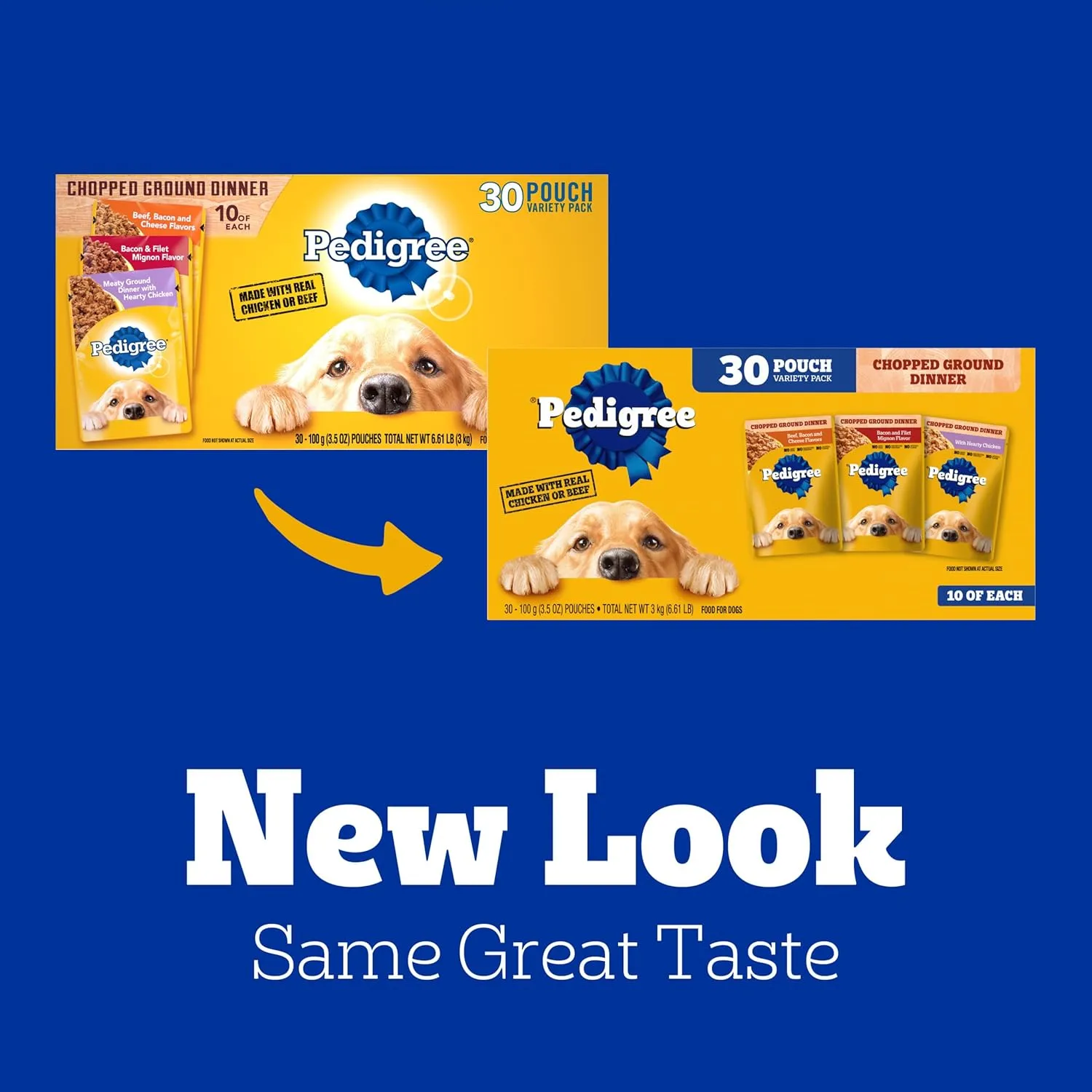 PEDIGREE CHOPPED GROUND DINNER Adult Soft Wet Dog Food 30-Count Variety Pack, 3.5 oz Pouches (Pack of 30)