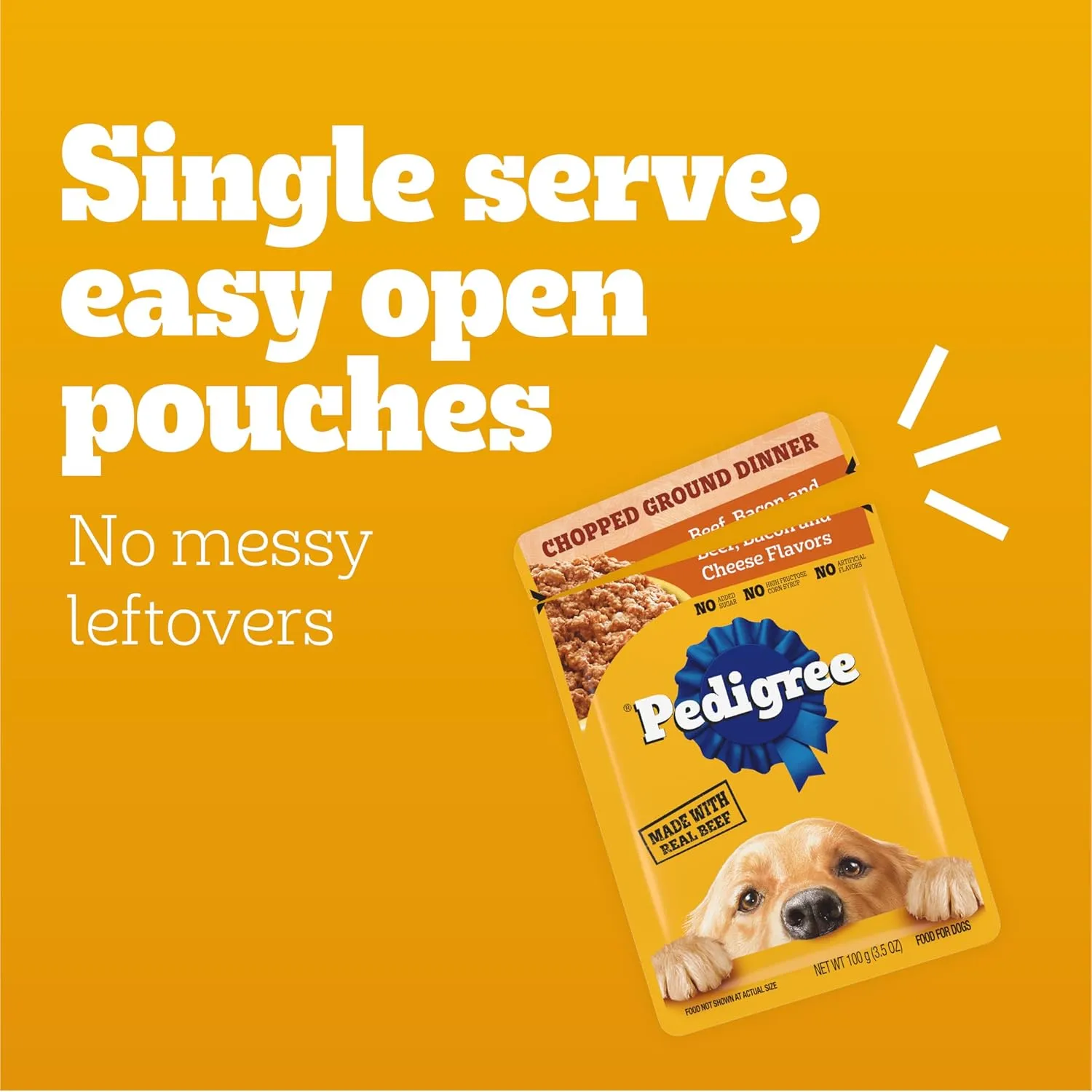 PEDIGREE CHOPPED GROUND DINNER Adult Soft Wet Dog Food, Beef, Bacon & Cheese Flavors, 3.5 oz Pouches, 16 Pack