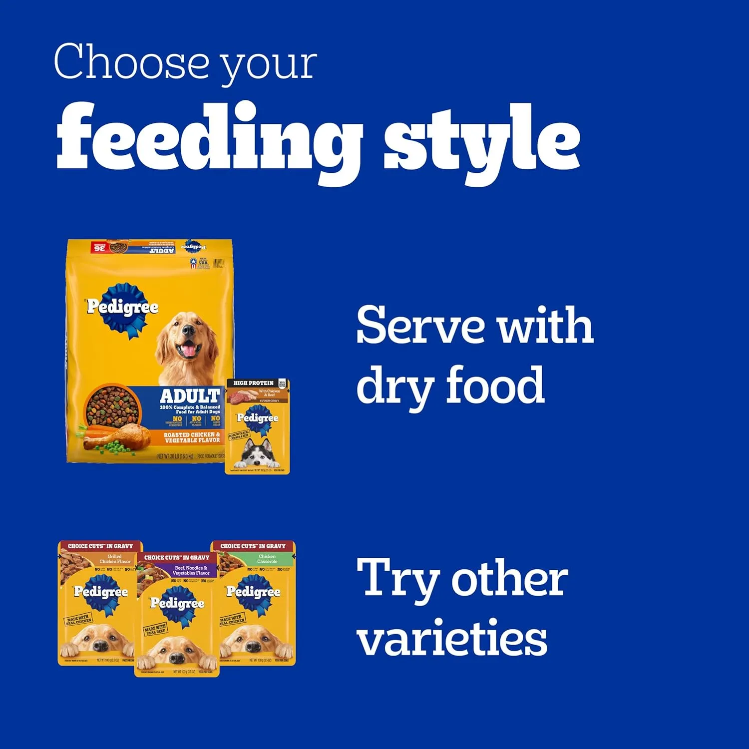 Pedigree High Protein Adult Soft Wet Dog Food 30-Count Variety Pack, 3.5 oz Pouches