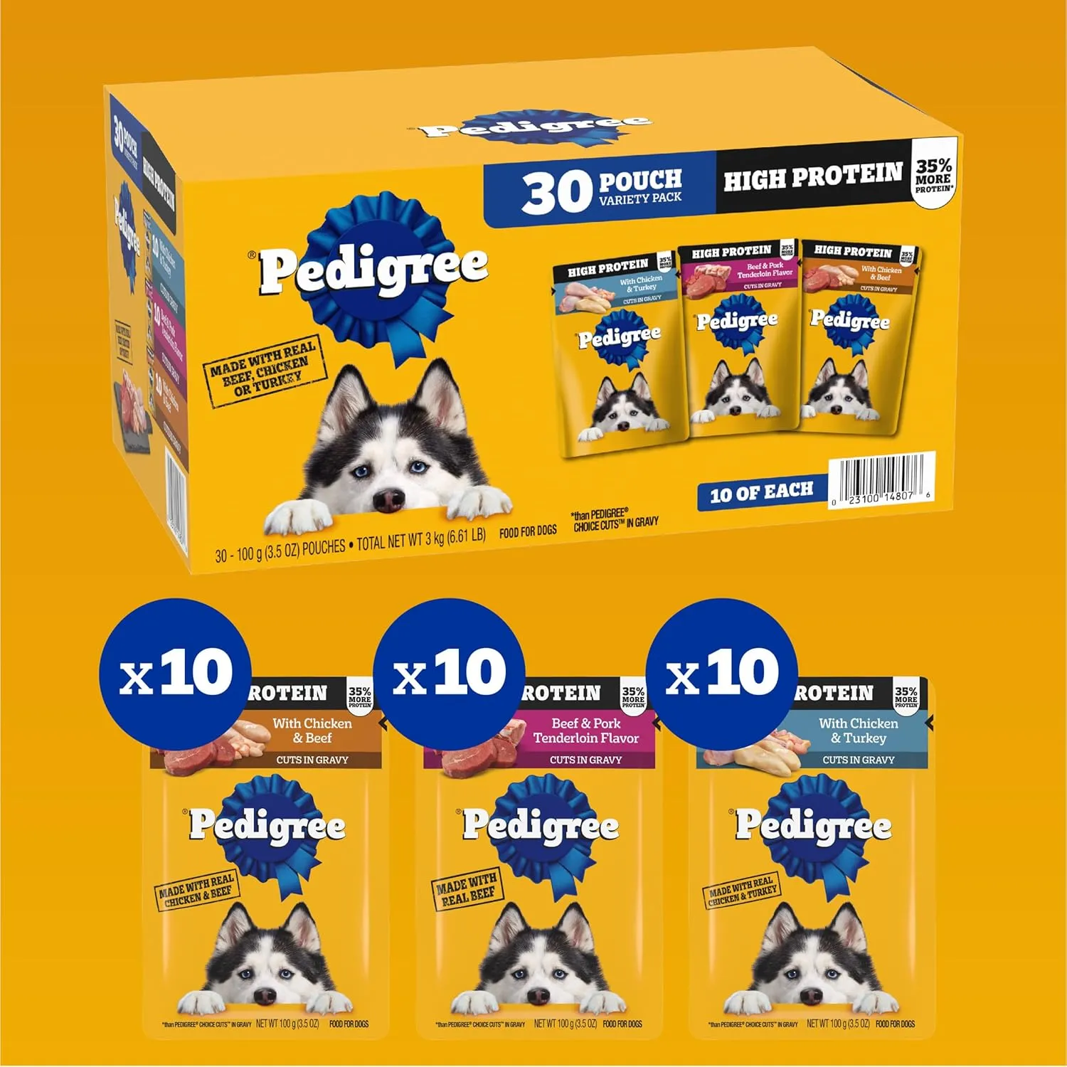 Pedigree High Protein Adult Soft Wet Dog Food 30-Count Variety Pack, 3.5 oz Pouches