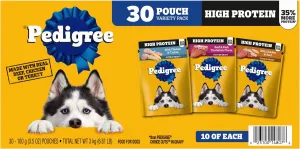 Pedigree High Protein Adult Soft Wet Dog Food 30-Count Variety Pack, 3.5 oz Pouches
