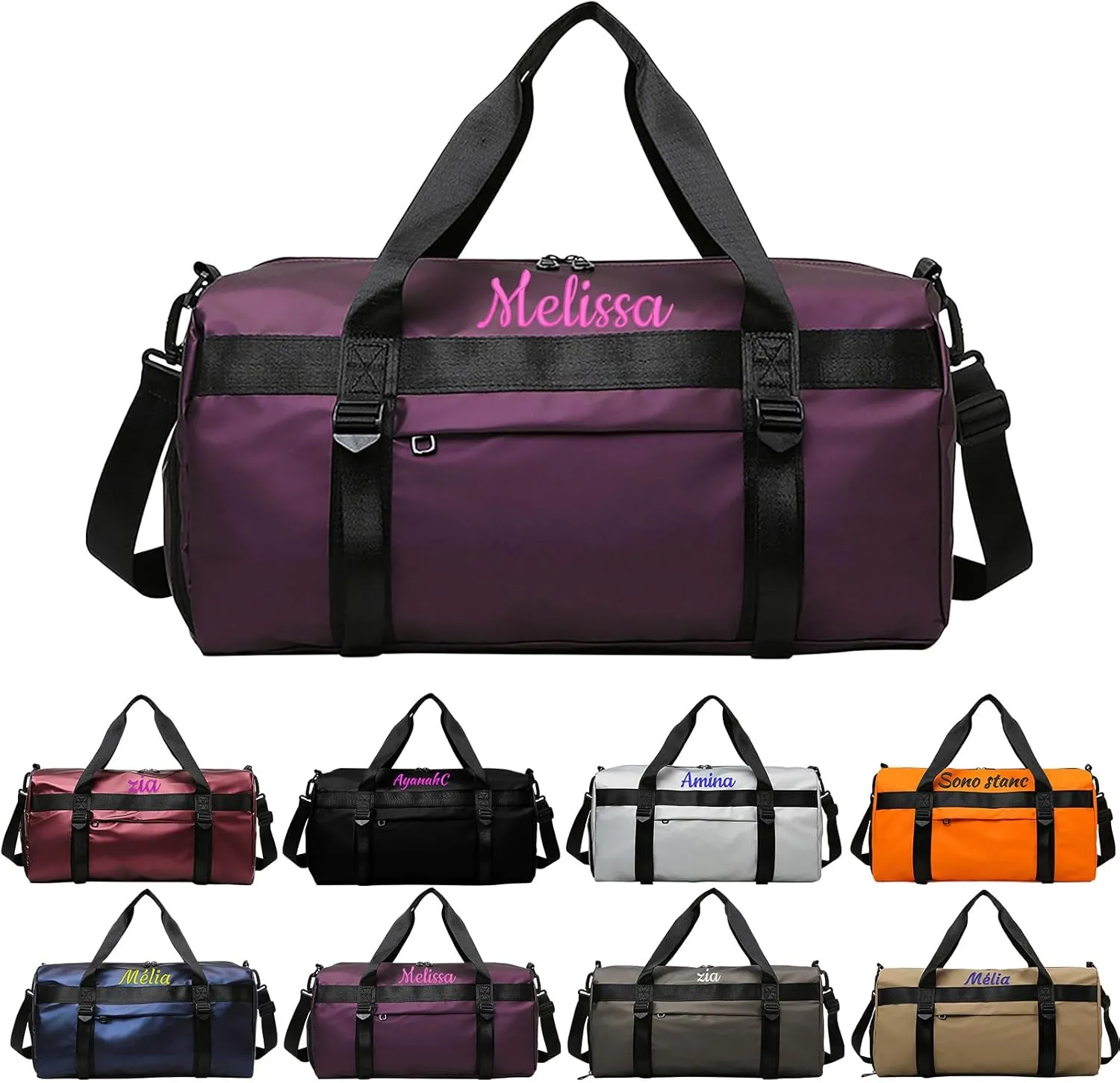 Personalised Women Duffel Bag Embroidered Name Custom Travel Tote Bag Overnight Weekender Bags with Wet Pockets and Shoe Compartment Gift for Travel Yoga Gym Storage Camping Moving