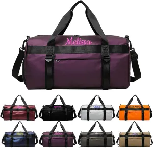 Personalised Women Duffel Bag Embroidered Name Custom Travel Tote Bag Overnight Weekender Bags with Wet Pockets and Shoe Compartment Gift for Travel Yoga Gym Storage Camping Moving