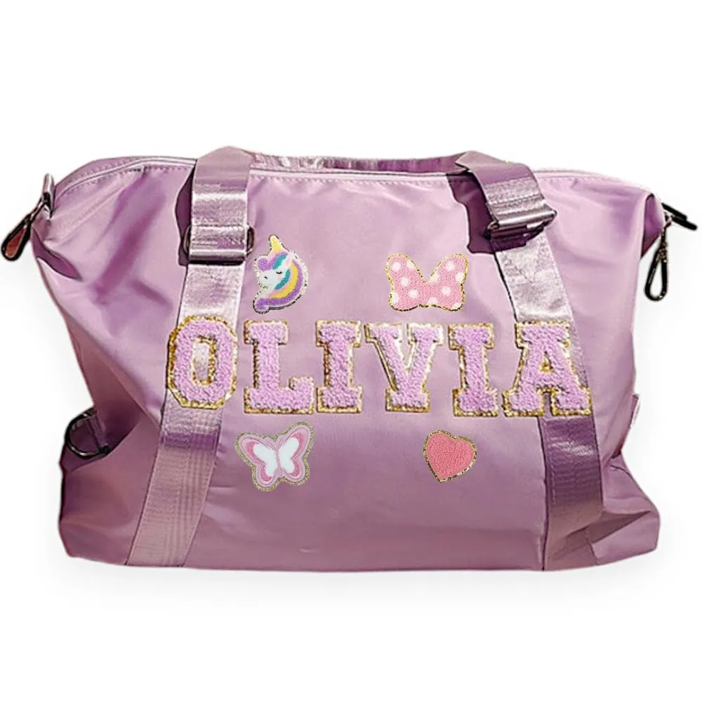 Personalized Dance Bag Girls, Travel Duffel Bag Women, Sport Duffle Bag for Gym Ballet Jazz, Cheerleader Bag, Weekender Overnight Bag, Tote Bag, Mom Bag, Xmas Gift, Chenille Letter Name, 17x6.7x10''