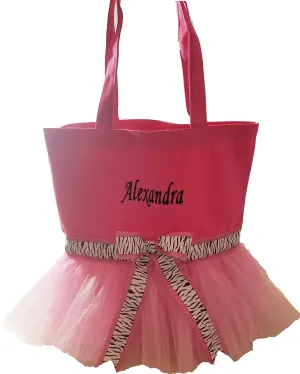 Personalized Dance Tote Bag With Tutu Custom Embroidered Name 13.5 x 13.5 Inches