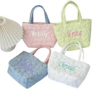 Personalized Embroidered Color Shopping Bag Custom Name Women's Flower Handbag Female Bento Bag Storage Shopping Bag Travel Bag