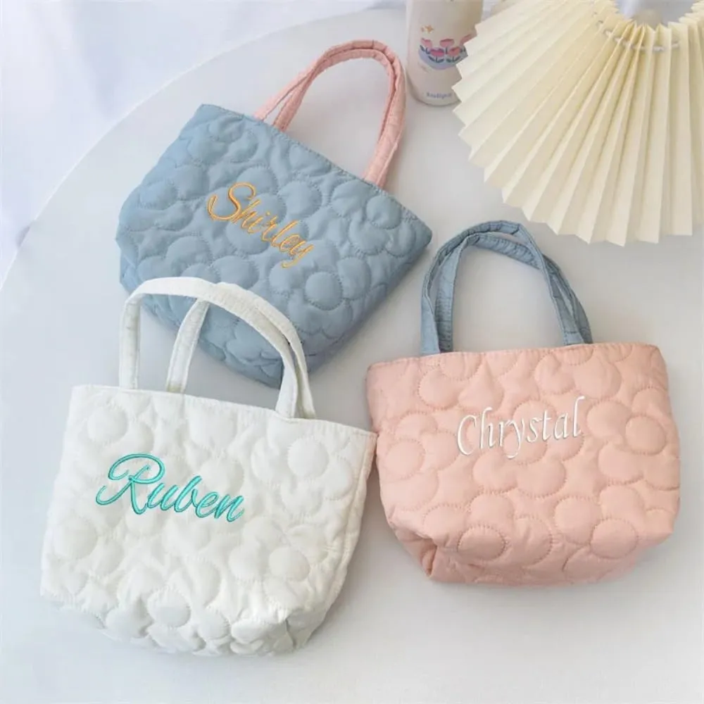 Personalized Embroidered Color Shopping Bag Custom Name Women's Flower Handbag Female Bento Bag Storage Shopping Bag Travel Bag