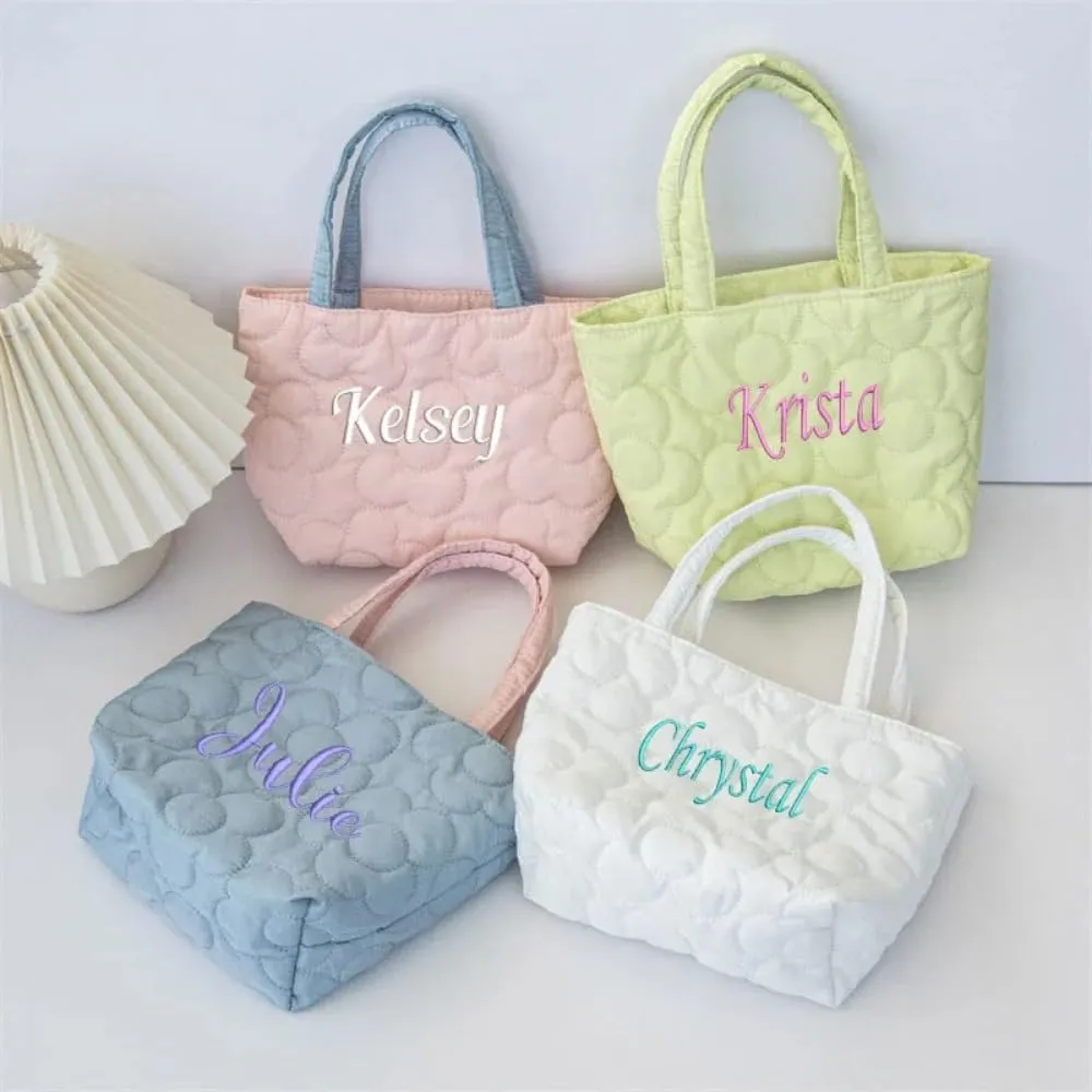 Personalized Embroidered Color Shopping Bag Custom Name Women's Flower Handbag Female Bento Bag Storage Shopping Bag Travel Bag