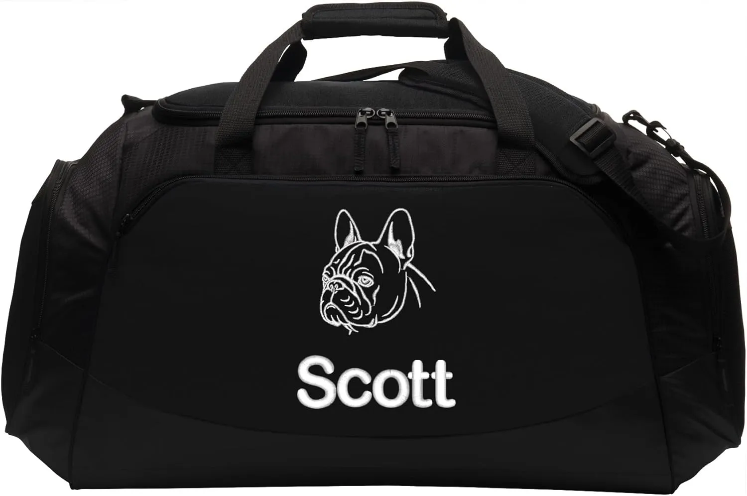 Personalized French Bulldog Duffel Bag, Pet Travel Tote, Dog Lover Gift, Large Custom Bag Monogrammed Name, Black