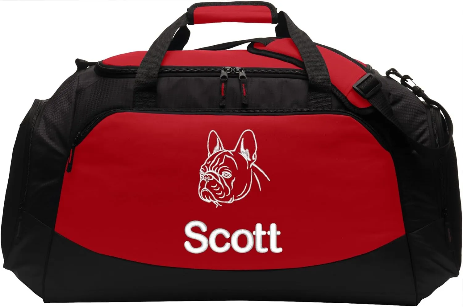 Personalized French Bulldog Duffel Bag, Pet Travel Tote, Dog Lover Gift, Large Custom Bag Monogrammed Name, Red