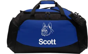 Personalized French Bulldog Duffel Bag, Pet Travel Tote, Dog Lover Gift, Large Custom Bag Monogrammed Name, Royal Blue