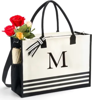 Personalized Initial Monogrammed Canvas Tote Bags, Gifts for Women Teachers Birthday Graduation Beach