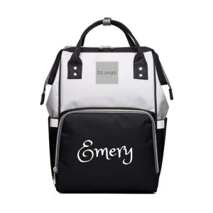 Personalized Large Diaper Bag Knapsack/Tote Bag/Backpack -Custom Monogram Embroidered for Infant/Baby Bag/ (Black/Grey)