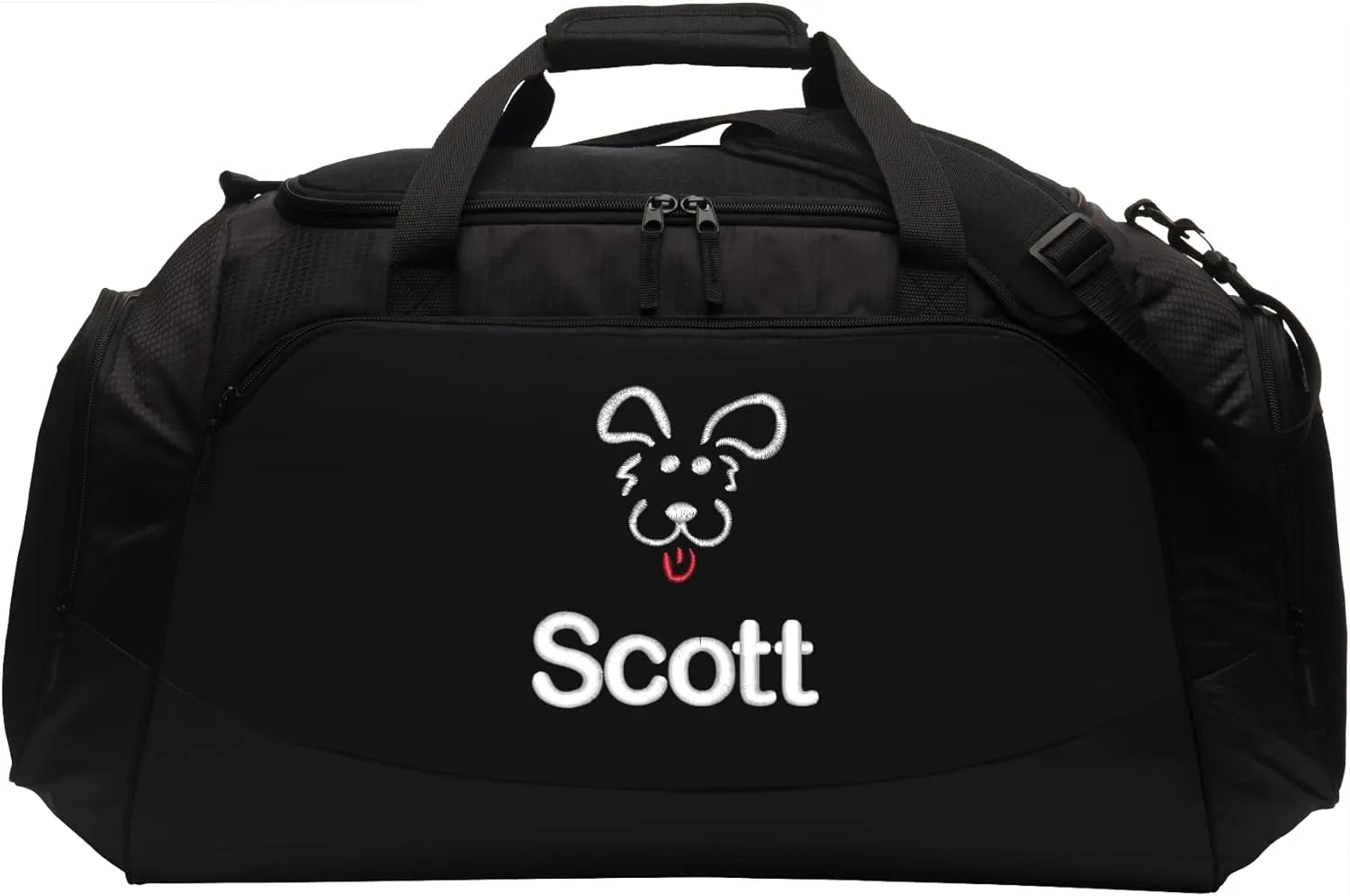 Personalized Puppy Dog Duffel Bag, Pet Travel Tote, Dog Lover Gift, Large Custom Bag Monogrammed Name, Black