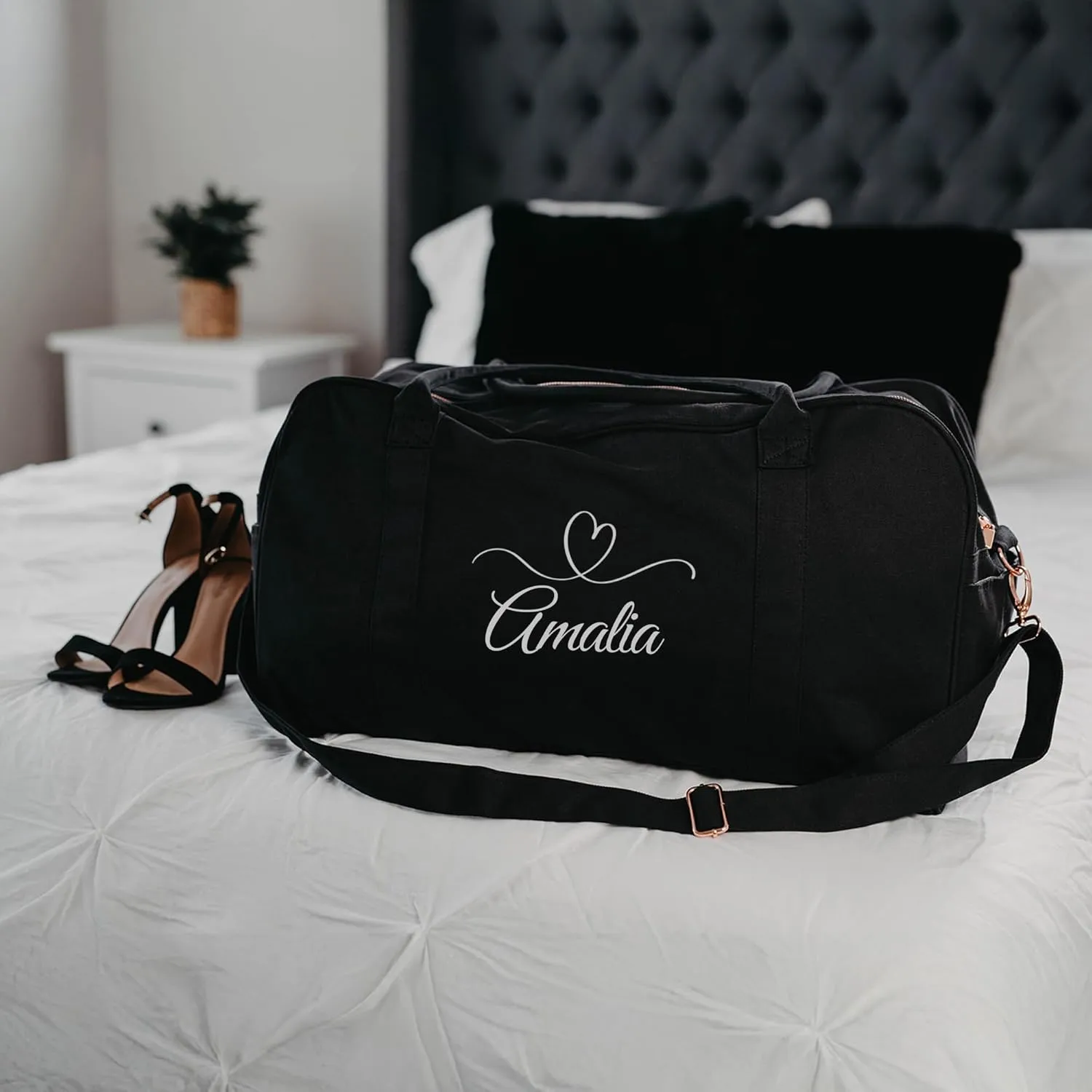 Personalized Travel Duffle Bag with Custom Name, Waterproof Personalized Weekender Bag, Custom Carry On Tote for Women, Travel Essentials Gym Bag, Customized Hospital Overnight Luggage - Black